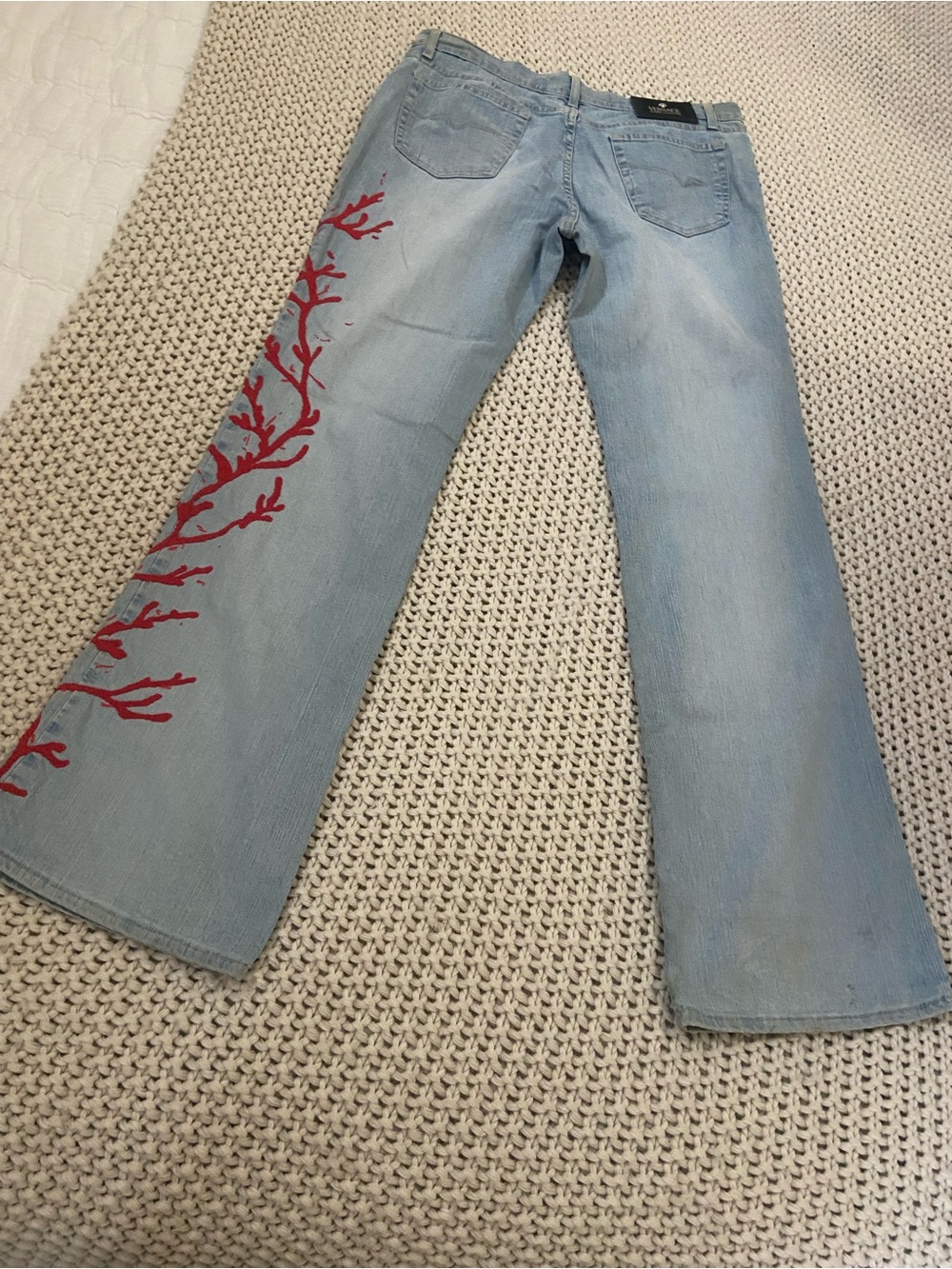 Men’s vintage Versace Ittierre Era jeans couture Red Coral Embroidery